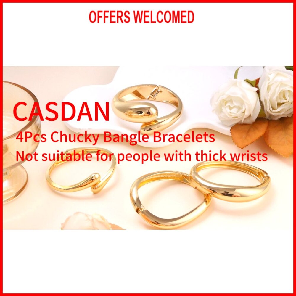 4pcs Chunky Hinged Bangle Bracelets Set, Stackabl… - image 7